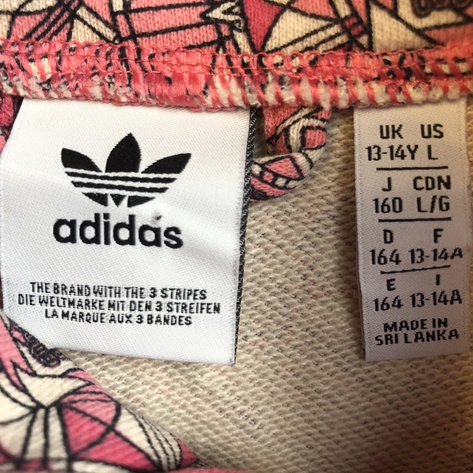 ADIDAS PINK STAINED GLASS GRAPHIC PRINT LOGO TREFOIL ZIP DRESS LARGE 13-14Y Girl - Image 3 of 4