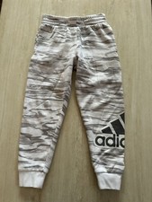 Boys Adidas Fleece Sweatpants Small White Gray Camo
