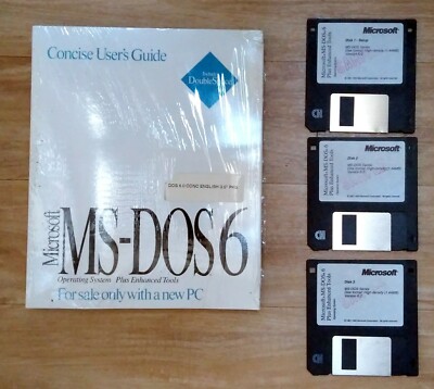 Vintage MS-DOS 6 Handbuch in Schrumpffolie + 3 Scheiben mit der Aufschrift ''''Probe''''.