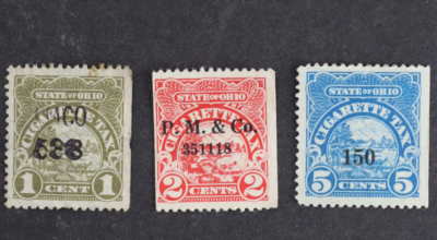 cigarette tax stamps by state Vintage US Revenue Stamps State Of Ohio Cigarette Tax 3 Stamps