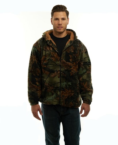 Men’s Hoodie Fleece Jacket With Pockets Warm Sherpa Lined Camo Hooded Coat - Picture 1 of 7