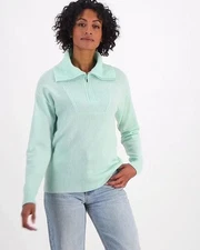 NEW CASHMERE CHARTER CLUB LUXURY CASHMERE MINT GREEN HALF-ZIP SWEATER LARGE 