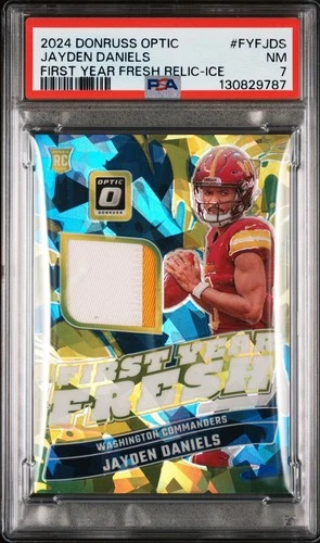 2024 Donruss Optic Jayden Daniels #46/49 First Year Fresh Ice Rookie Card PSA 7