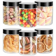 6 Pack 8 oz Clear Plastic Jars with Lids, Leakproof Empty Round Containers for