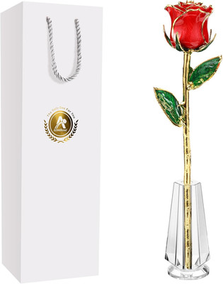24K Gold Dipped Rose Gift Set with Crystal Vase for Her
