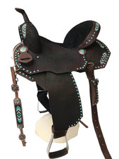 Leather Handmade Western Saddle Horse Barrel Racing Tooled Trail Tack Equestrian