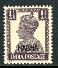 British India 1943 KGV Nabha State 1½a Dark Purple Scott #105 MNH K466