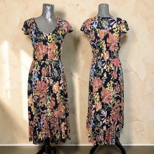 Floral Maxi Dress Cottagecore Boho Button Front Tie Waist Short Sleeve Large