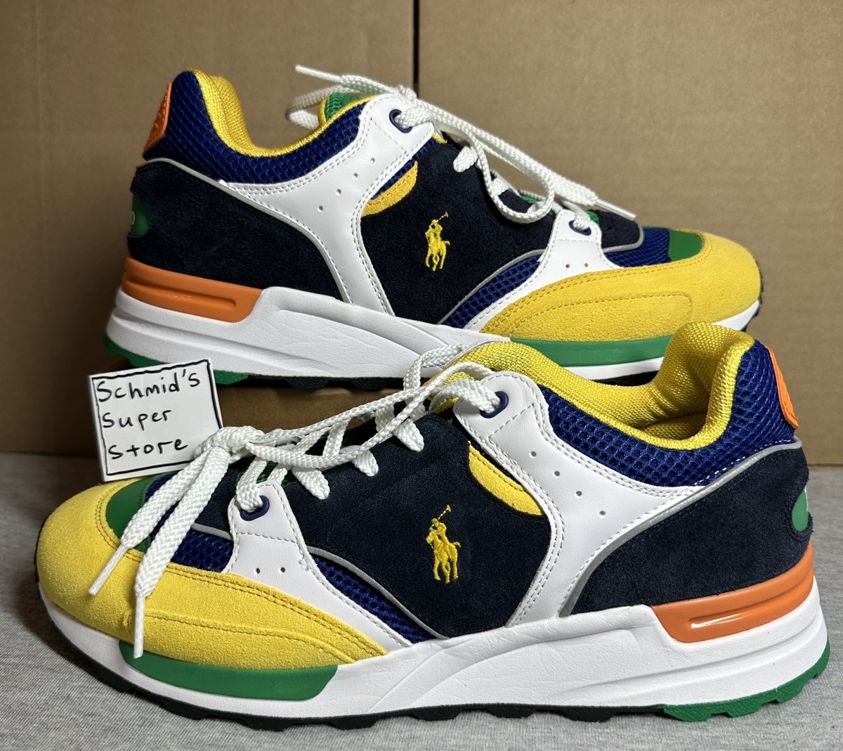 POLO RALPH LAUREN Trackster 200 Trainer Shoes Blue Green Yellow  Sneakers