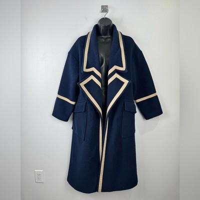 Nocturne Women Military Trimmed Navy Blue Wool Blend Coat Size Small