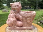 Vintage Nelson Mccoy Pottery Pink Cat And Basket Planter