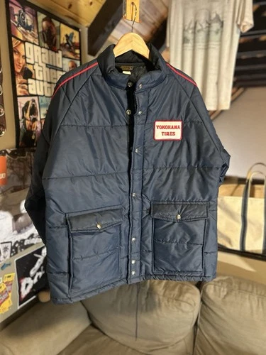 70s Swingster Yokohama Tires Men’s Blue Insulated Puffer Jacket Snap Zip Size L - product listing photo