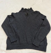 Christian Lacroix 100% Merino Wool Mens Sweater Dk Gray 1/4 zip Long Sleeve Sz L