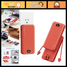 10000mAh Portable Power Bank with Built-in Cables  Wall Plug, PD20W Fast Chargi