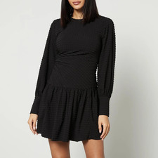 Ganni Gathered Cloqué Gathered Mini Dress in Black Size 38 M