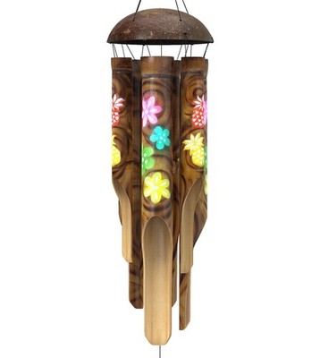 Nalulu Piney Bamboo Wind Chimes - Outdoor Wood Wooden Windchimes, Tropical De...