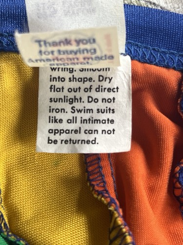 Vintage 70s 80s Bikini Top Striped Colorful Union Made Tie Halter Nylon Spandex - Picture 9 of 9