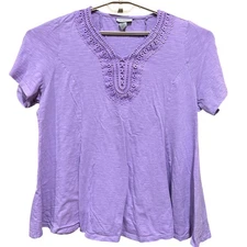 Catherines Top Women Plus 1XWP Purple Short Sleeve Cotton Modal Bohemian Boho