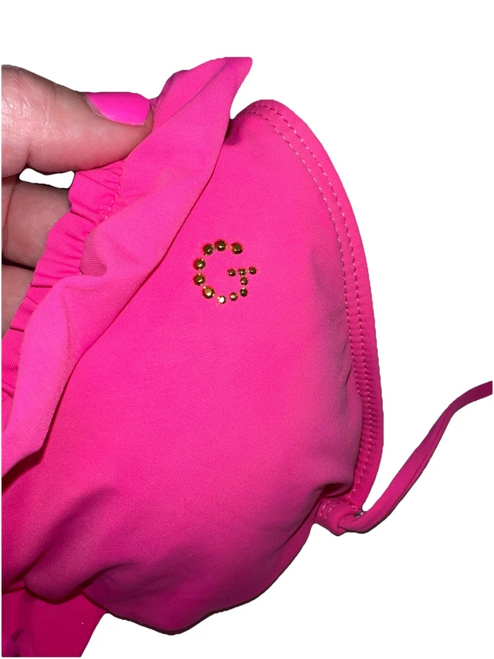 Traje de baño Y2K Guess 2 piezas con volantes triángulo bikini parte superior e inferior con volantes rosa intenso M Foto 4 de 4