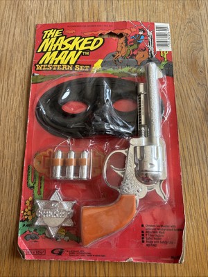 Vintage 1976 The Masked Man Western Set Sheriff Maske ungeöffnet kartoniert