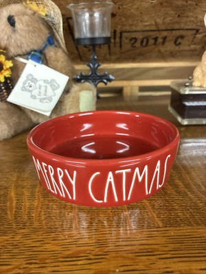 RAE DUNN  MERRY CATMAS Red Cat Food Bowl 6 