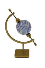 Art Glass Swirl Marble with Brass Caliper-Style Display Stand