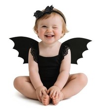 Kids Glitter Bat Set Wings and Bow Headband Halloween Costume Accessories Black