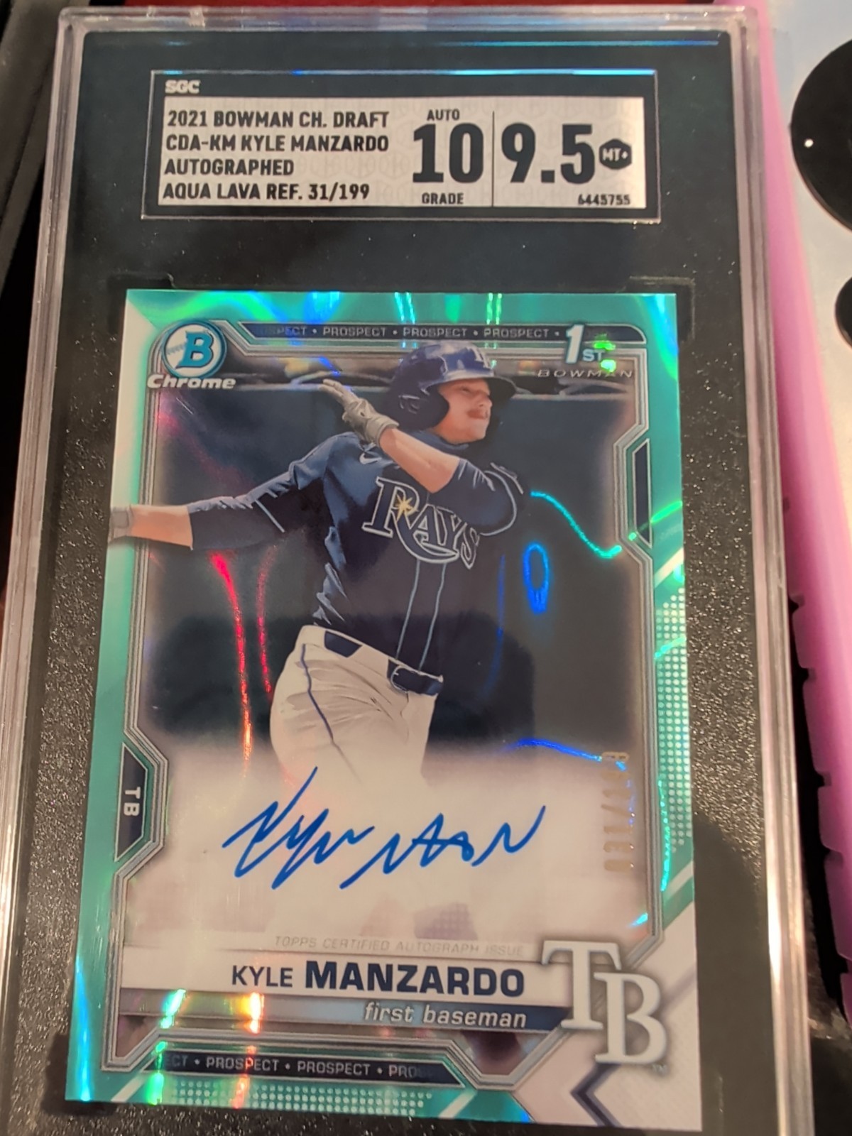 2021 Bowman Chrome Draft Kyle Manzardo 1st Auto /199 Aqua Lava SGC 10 Rays