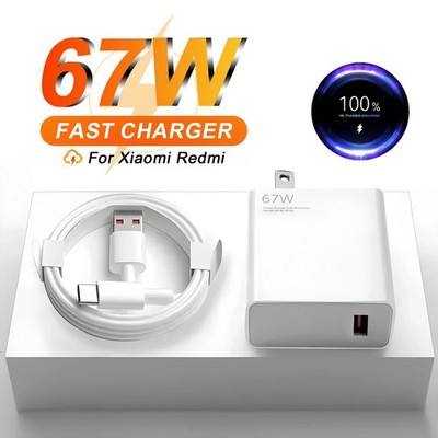 US Plug 6A 67W Ultra Fast Charger for Xiaomi 10T 11 12 Lite 13T Redmi Note 10 11