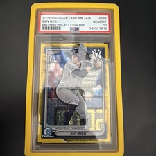 2024 Bowman Chrome Prospect Yellow Refractor # BCP 186 Ben Rice 50/75 PSA 10