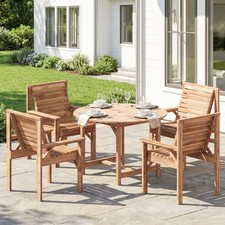 5 Pieces Garden Dining Set, Outdoor Table and Chairs with Parasol Hole, Natural