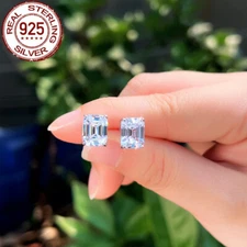 Stunning Cubic Zirconia White Stud Earrings Solid 925 Sterling Silver for Women