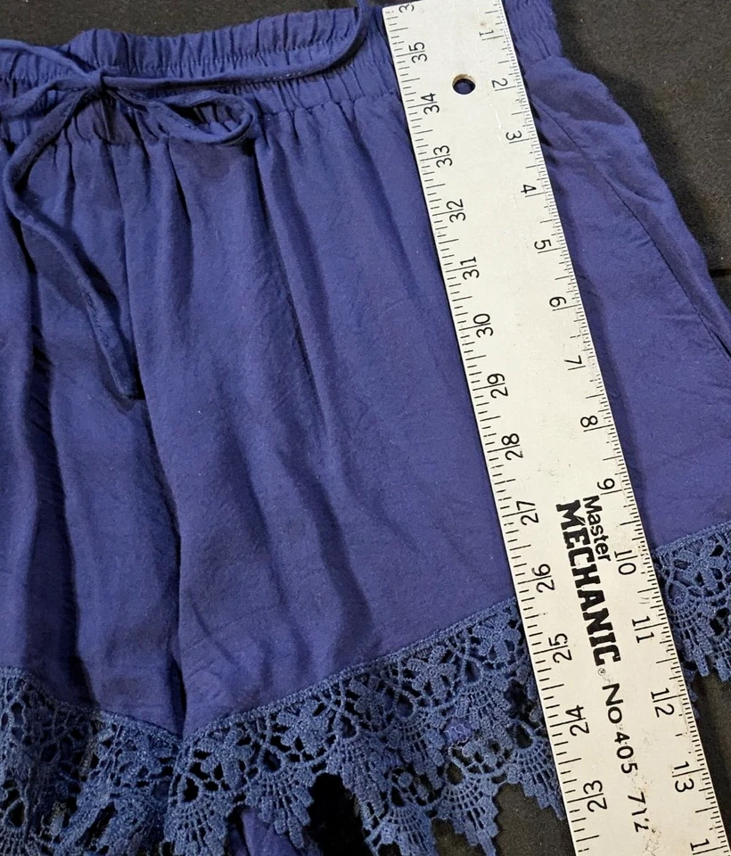 Boho хиппи фестиваль SZ S темно-синий высокая талия кружева отделки шорты - Изображение 3 из 4