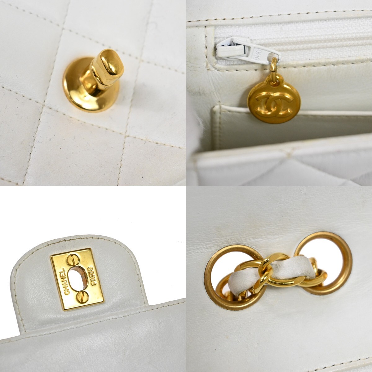 CHANEL CC Logo Matelasse Chain Shoulder Bag Leather White