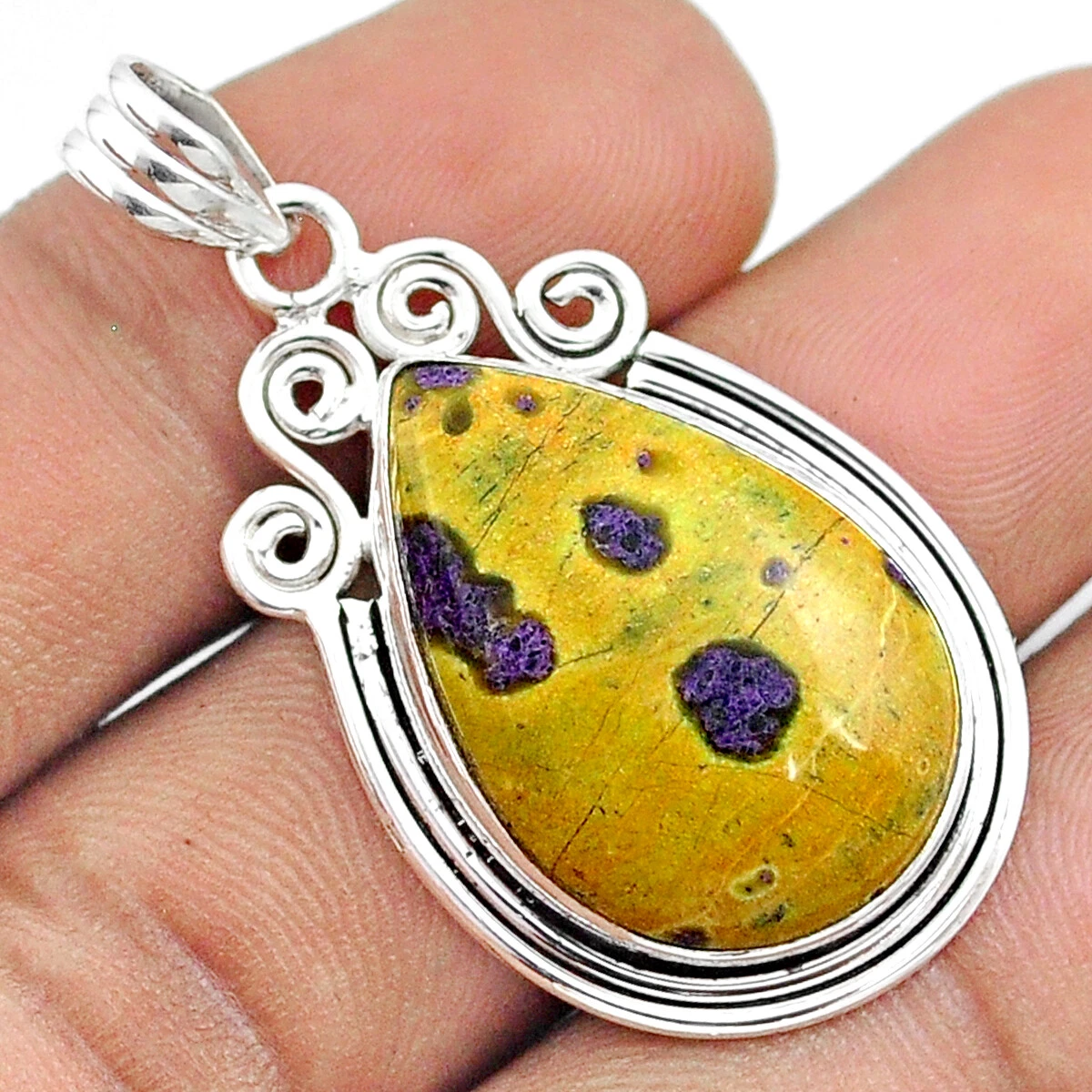 925 Silver 16.05cts Natural Atlantisite Stichtite serpentine Pear