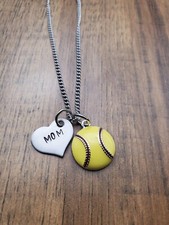 Softball Mom Heart Necklace, Softball Jewelry Gift, 18" Chain