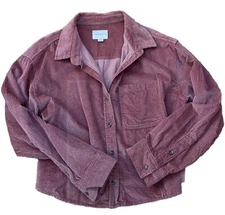 American Eagle Womens Corduroy Button Shirt Boxy Crop Salmon Pink size Medium