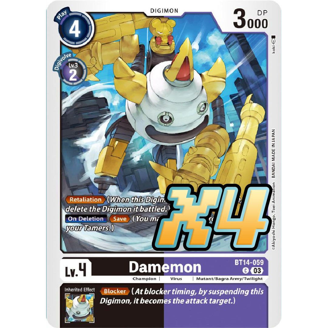 4X Damemon BT14-059 Common Blast Ace NM Digimon CCG