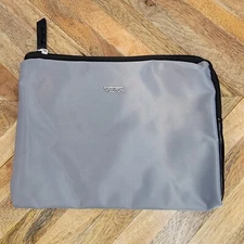 TUMI for Delta Small Toiletries Cosmetic Travel Kit Bag Gray w/ Purple Lining