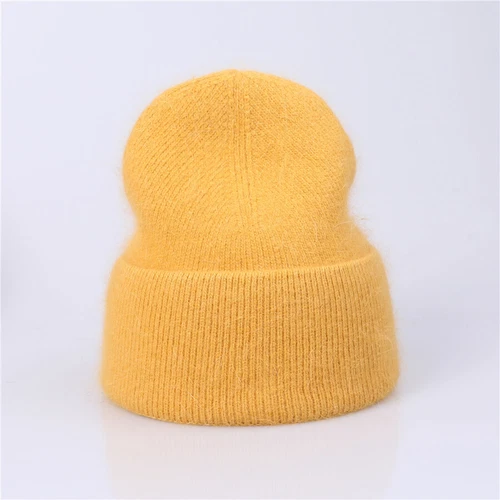 Sombrero de punto de invierno para mujer Angora piel de conejo cachemir gorro grueso cálido - Imagen 9 de 32