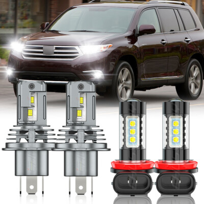 For 2008-2010 Toyota Highlander 4pc LED Headlight Hi/Low Fog Light Bulbs 6000K
