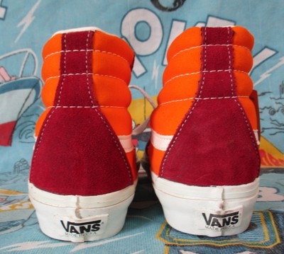 VTG 90s Dead Stock VANS Orange Burgundy SK8 Hi Shoes Men 5.5 Women 