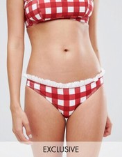 ASOS FULLER BUST Red Gingham Cotton Trim High Hipster Bikini Bottom 06061710