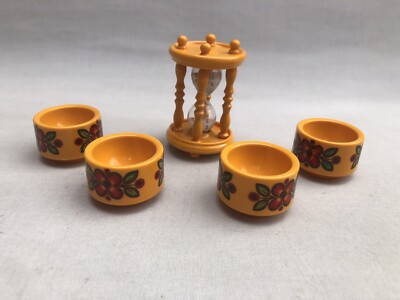 Vintage Retro 70er EMSA West Germany Kunststoff Eieruhr & 4 Eierbecher GC