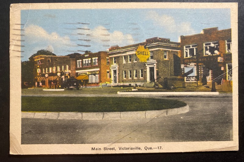 1946 Victoriaville Canada Picture Postcard Postage Due Cover To USA Main Street