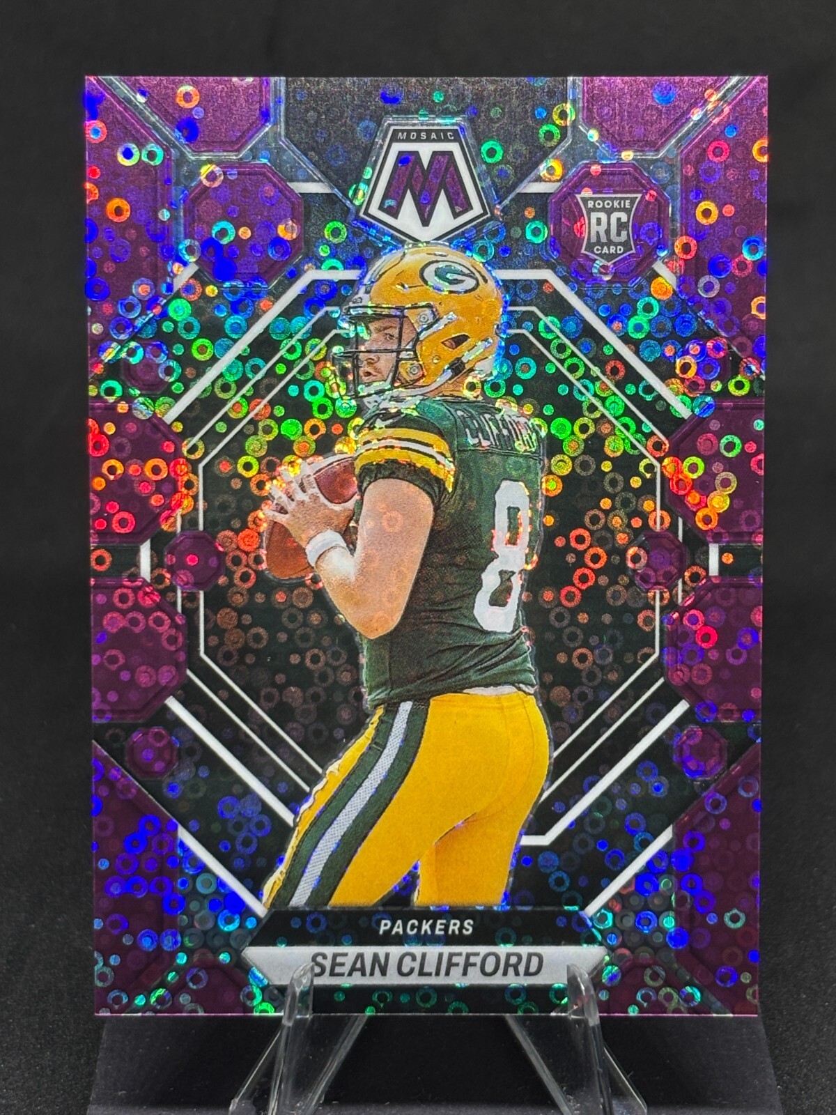 Sean Clifford 2023 Mosaic Purple No Huddle Prizm /50 #361 Green Bay Packers RC