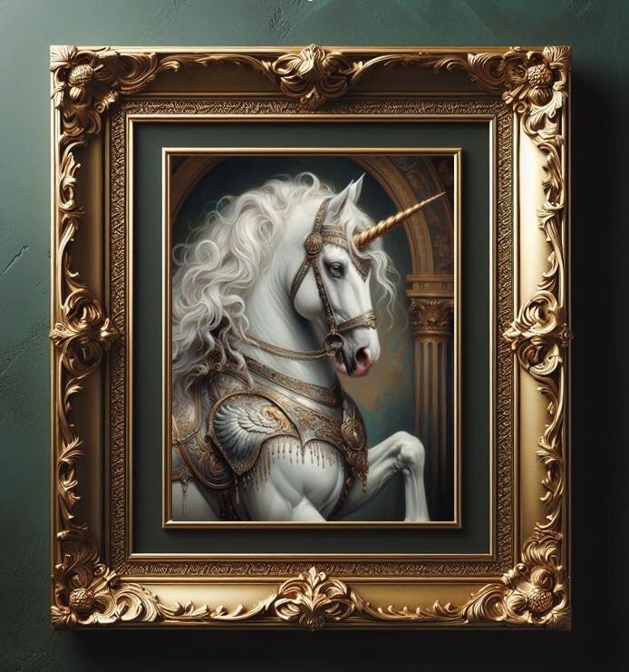 White Unicorn Silver Gold Armor Horse Medieval Fantasy