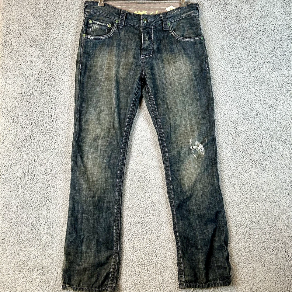 Stitch's Y2K на заказ джинсовой ткани темно стирка нашивка джинсы размер 33 x 32 выносливый голландский стиль - Изображение 2 из 4