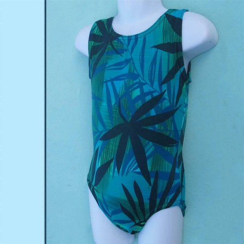Gymnastics Leotard Girls sz CM Child 6 black teal floral leaf New Bounce leo vs - Picture 3 of 6
