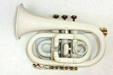 SMART DEAL MINI POCKET TRUMPET WHITE BRASS 3 Valve Bb FREE HARD CASE